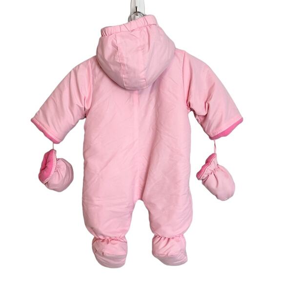 Okie Dokie Snowsuit Pink Fleece Lined Footed With Mittens Size 3-6 Mos. Bunting - Picture 10 of 11